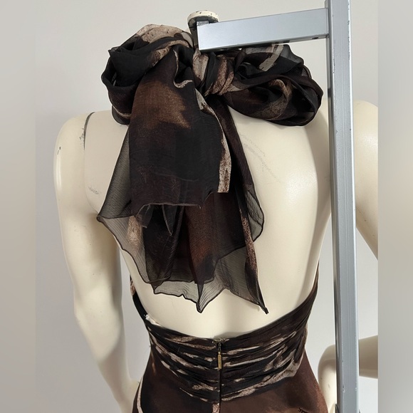 Roberto Cavalli Silk Animal Print Halter Gown with Snake Brooch – Size XS - Picture 6 of 17